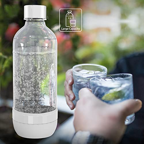 pinci Reusable Soda Stream 1-Liter Carbonating Bottles,BPA-Free Sparkling Water Bottle,Compatible Soda-stream Water Maker(White)