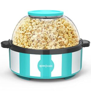 Electric Popcorn Popper Maker Apexboss Stirring Popcorn & Grill Machine 2-in-1 Hot Oil Pop Corn Non Stick Cooker 4 Quarts Large Lid for Serving Bowl, 16 Cups for Home Christmas Party Kids