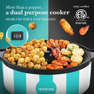 Electric Popcorn Popper Maker Apexboss Stirring Popcorn & Grill Machine 2-in-1 Hot Oil Pop Corn Non Stick Cooker 4 Quarts Large Lid for Serving Bowl, 16 Cups for Home Christmas Party Kids