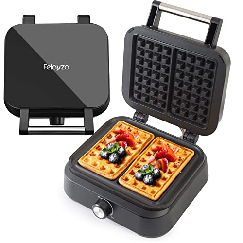 FELAYZA Aluminum Waffle Maker, 1500W Belgian Waffle Maker with Adjustable Temperature Control, Non-Stick Mini Waffle Easy Clean up Waflera Electrica with Cool Touch Handle(GLOSSY)