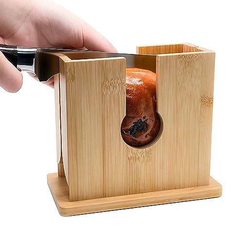 Bagel Slicer, Bagel Cutter, Bagel Slicer Holder, Bamboo Bagel Slicer for Small and Large Bagels,Bagel Slicer with Anti-Slip Silicone and super stable Base,Wooden Bagel Slicer/cutter