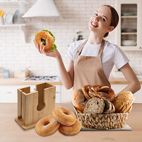 Bagel Slicer, Bagel Cutter, Bagel Slicer Holder, Bamboo Bagel Slicer for Small and Large Bagels,Bagel Slicer with Anti-Slip Silicone and super stable Base,Wooden Bagel Slicer/cutter