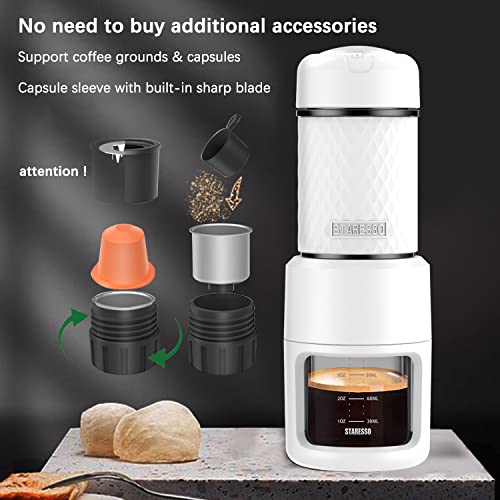 STARESSO Classic Portable Espresso Machine, Unique 2 in 1 Travel Coffee Maker Compatible Nespresso Original Capsules and Compatibles, 20 Bar Pressure, Manual Coffee Machine for Kitchen and Office