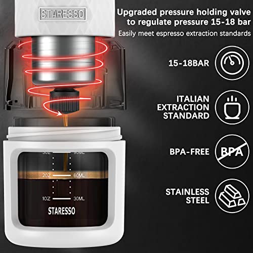 STARESSO Classic Portable Espresso Machine, Unique 2 in 1 Travel Coffee Maker Compatible Nespresso Original Capsules and Compatibles, 20 Bar Pressure, Manual Coffee Machine for Kitchen and Office