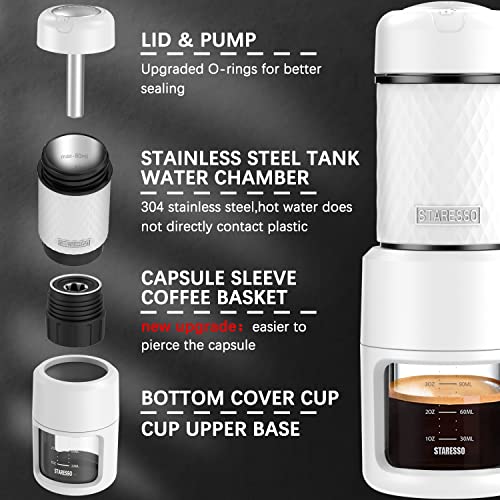 STARESSO Classic Portable Espresso Machine, Unique 2 in 1 Travel Coffee Maker Compatible Nespresso Original Capsules and Compatibles, 20 Bar Pressure, Manual Coffee Machine for Kitchen and Office