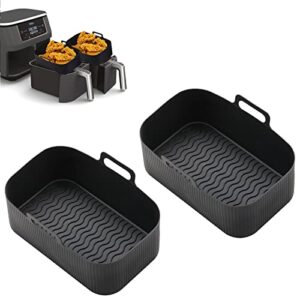 silicone air fryer liners for ninja dual air fryer, reusable air fryer silicone liner for ninja air fryer accessories, air fryer basket airfryer liners for ninja dual foodi dz201/dz401 (black x 2)