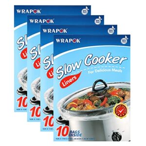 wrapok slow cooker liners kitchen disposable cooking bags bpa free for oval or round pot, small size 11 x 16 inch, fits 1 to 3 quarts - 4 pack (40 bags total)