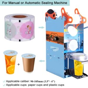 JIAWANSHUN Tea Cup Sealer Film Roll Cup Sealing Film Paper Sealing Film 1600pcs per Roll for Plastic and Paper Cup 90-105mm (3.5"- 4")