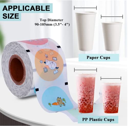 JIAWANSHUN Tea Cup Sealer Film Roll Cup Sealing Film Paper Sealing Film 1600pcs per Roll for Plastic and Paper Cup 90-105mm (3.5"- 4")