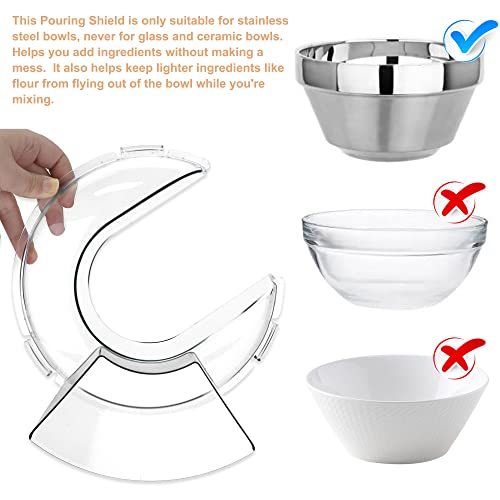 Puxyblue KN1PS Pouring Shield Latest upgraded 4.5 and 5 Quart Stainless Steel Bowls Tilt Head Stand Mixer Bowls 1year Warranty