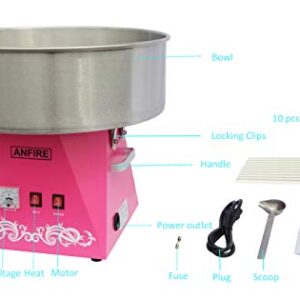 ANFIRE Commercial Electric Cotton Candy Machine Pink Candy Floss Maker for Kits or Party - Includes 10 Cones & Scoop