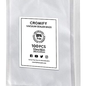 CROMIFY Vacuum Sealer Bags, 100pcs 11" x 16" Bags for Food Saver, Seal a Meal, Sous Vide, Food Preservation, BPA Free and Heavy Duty, Commercial Grade Pre-Cut Food Sealer Bags