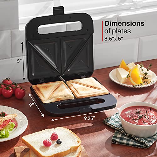 Elite Gourmet ESM2207SS Sandwich Panini Maker Grilled Cheese Machine Tuna Melt Omelets Non-stick Cooking Surface, 2 Slice, 750 Watts, Stainless Steel