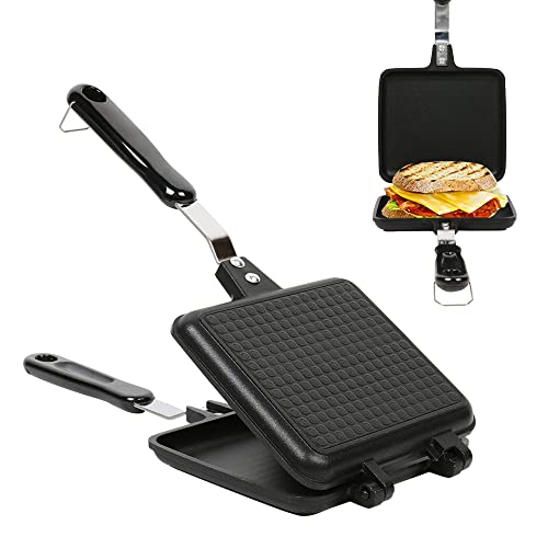 Sandwich Maker, Non-stick Hot Sandwich Maker Panini Grill Pans with Handle Aluminum Flip Pan for Home Kitchen