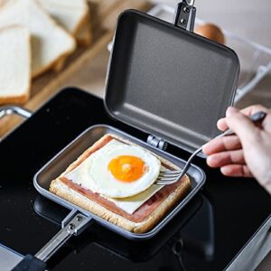 Sandwich Maker, Non-stick Hot Sandwich Maker Panini Grill Pans with Handle Aluminum Flip Pan for Home Kitchen