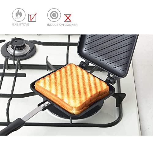 Sandwich Maker, Non-stick Hot Sandwich Maker Panini Grill Pans with Handle Aluminum Flip Pan for Home Kitchen