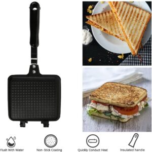 Sandwich Maker, Non-stick Hot Sandwich Maker Panini Grill Pans with Handle Aluminum Flip Pan for Home Kitchen