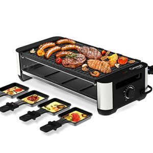 OMAIGA Raclette Table Grill, Korean BBQ Grill Raclette Grill with 8 Paddles & 8 Spatulas, Electric Indoor Grill with Reversible 2-in-1 Non-Stick Grill Plate, Temperature Control & Dishwasher Safe, 1400W