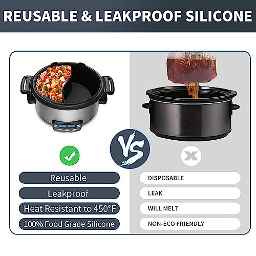 Silicone Slow Cooker Liners for Crockpot & Hamilton Beach Slow Cookers 6 Quart,Reusable Silicone Slow Cooker Divider Insert, Silicone Liners,Dishwasher Safe Cooking Liners for 6 QT Pot