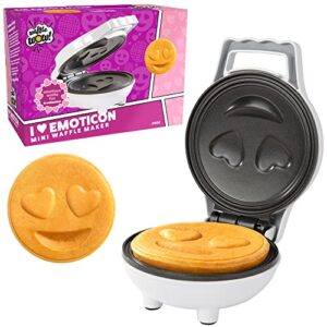 heart eyes emoji mini waffle maker - make breakfast special for boys & girls w cute personal-sized 4" smiley face pancakes - non-stick, easy to clean, unique fun gift or summer morning treat for kids