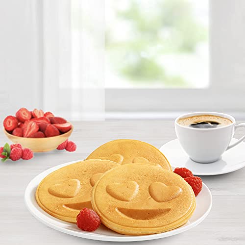 Heart Eyes Emoji Mini Waffle Maker - Make Breakfast Special for Boys & Girls w Cute Personal-Sized 4" Smiley Face Pancakes - Non-Stick, Easy to Clean, Unique Fun Gift or Summer Morning Treat for Kids