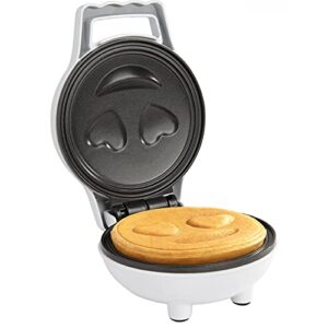 Heart Eyes Emoji Mini Waffle Maker - Make Breakfast Special for Boys & Girls w Cute Personal-Sized 4" Smiley Face Pancakes - Non-Stick, Easy to Clean, Unique Fun Gift or Summer Morning Treat for Kids