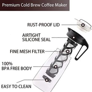 MKTMBT Cold Brew Coffee Maker with Cleaning Brush, Iced Coffee Maker Tea Brewer Leak-Proof with Removable Mesh Filter for Iced Coffee Cold Brew Tea, 2QT