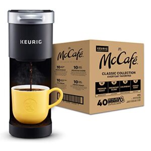 keurig k-mini coffee maker, single serve k-cup pod coffee brewer, black with mccafe classic collection variety pack k-cup coffee pods, 40 count