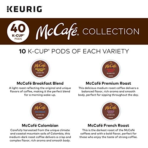 Keurig K-Mini Coffee Maker, Single Serve K-Cup Pod Coffee Brewer, Black with McCafe Classic Collection Variety Pack K-Cup Coffee Pods, 40 Count