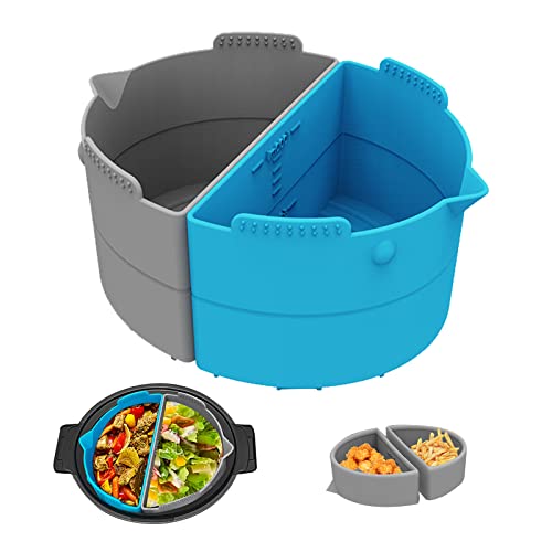 AITRIMYX 2-Pack Suitable for 4-5 QT Slow Cooker Liner Reusable Silicone Slow Cooker Liner Slow Cooker Partition Pad Leak Proof Crocker Cooker Divider Insert Piece Dishwasher Easy Clean BPA-Free Slow Cooker Liner (Gray and Blue)