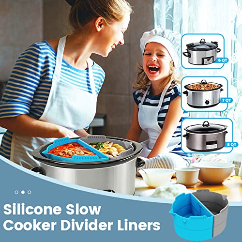 AITRIMYX 2-Pack Suitable for 4-5 QT Slow Cooker Liner Reusable Silicone Slow Cooker Liner Slow Cooker Partition Pad Leak Proof Crocker Cooker Divider Insert Piece Dishwasher Easy Clean BPA-Free Slow Cooker Liner (Gray and Blue)