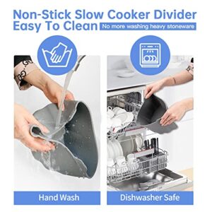 TUSEASY Slow Cooker Liners Compatible for Crock Pot 6-7 Quart Oval Slow Cooker, Silicone CrockPot Divider Insert Reusable, Leak Proof, BPA Free, Dishwasher Safe, Non-Stick (Grey+Blue)