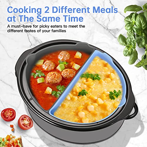 TUSEASY Slow Cooker Liners Compatible for Crock Pot 6-7 Quart Oval Slow Cooker, Silicone CrockPot Divider Insert Reusable, Leak Proof, BPA Free, Dishwasher Safe, Non-Stick (Grey+Blue)