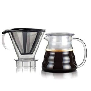 Bodum Melior Pour Over Borosilicate Glass Coffee Dripper with Carafe Lid and Stainless Steel Filter, 20 Ounce, Clear