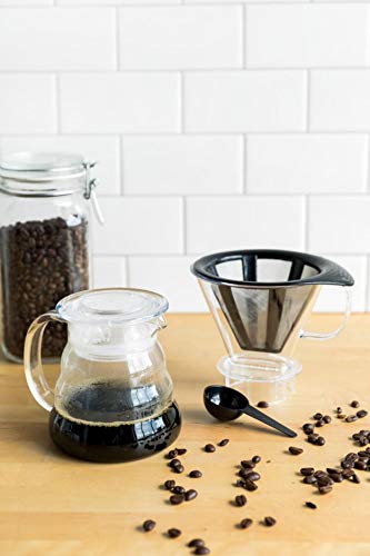 Bodum Melior Pour Over Borosilicate Glass Coffee Dripper with Carafe Lid and Stainless Steel Filter, 20 Ounce, Clear