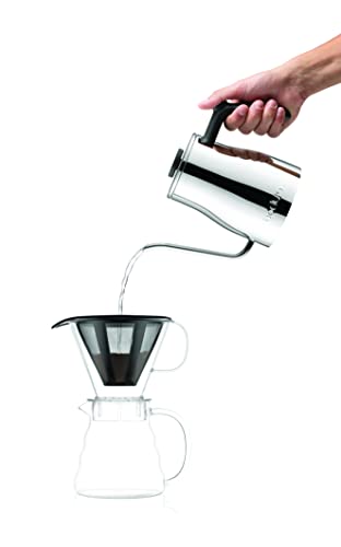 Bodum Melior Pour Over Borosilicate Glass Coffee Dripper with Carafe Lid and Stainless Steel Filter, 20 Ounce, Clear