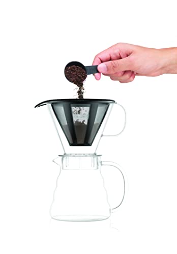 Bodum Melior Pour Over Borosilicate Glass Coffee Dripper with Carafe Lid and Stainless Steel Filter, 20 Ounce, Clear