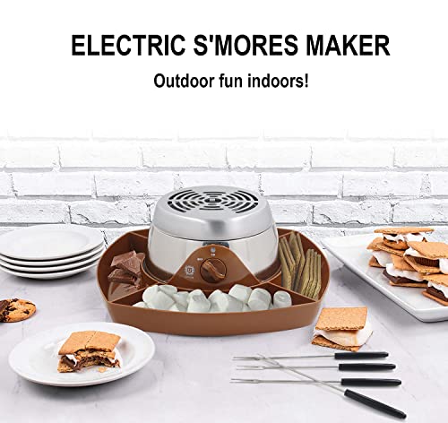 ULTICOR Electric Flameless Stainless Steel Marshmallow S'mores Maker, with 4 Compartment Tray, and 4 Roasting Forks, Indoor Safe, for Parties and Fun Times, Safe for Kids with Adult Supervision