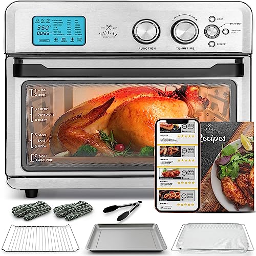 Zulay Airfryer Toaster Oven - Large Toaster Oven Countertop - Large Air Fryer Oven with 21 Functions - 26.4Qt Capacity Stainless Steel Convection Oven with Toast, Bake, Rotisserie & Dehydrate Options