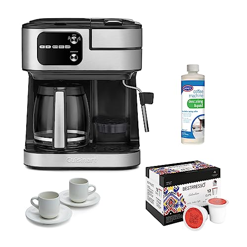 Cuisinart Coffee Center Barista Bar 4-In-1 Brew Options Coffeemaker (Black) Bundle with Cup and Saucer Set, Roast and Descaling Liquid (4 Items)