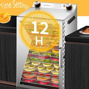 Iproods Food Dehydrator Machine 18 Stainless Steel Trays, with Time and Temperature Control, Food Dryer for Beef Jerky, Meat, Vegetables and Fruit, Silver