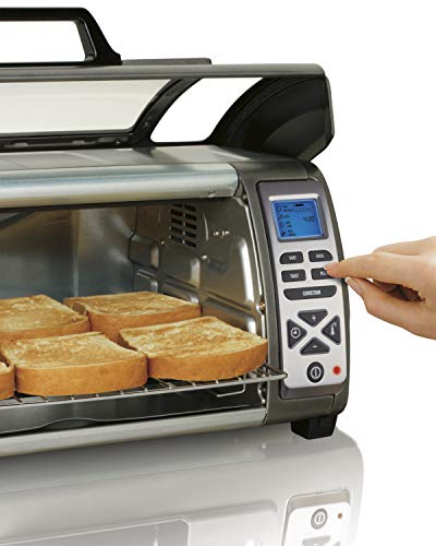 Hamilton Beach Digital Countertop Toaster Oven with Easy Reach Roll-Top Door, 6-Slice, With Bake Pan, Stainless Steel (31128)