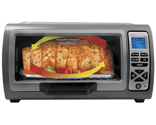 Hamilton Beach Digital Countertop Toaster Oven with Easy Reach Roll-Top Door, 6-Slice, With Bake Pan, Stainless Steel (31128)