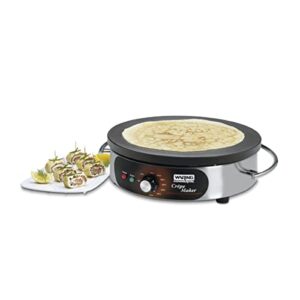 Waring Commercial WSC160X 16" Electric Crepe Maker, Cast Iron Cooking Surface, Stainless Steel Base, Includes Batter Spreader and Spatula, 120V, 1800W, 5-15 Phase Plug