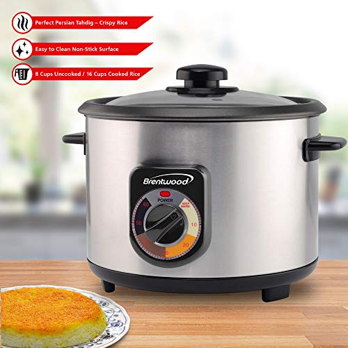 BRENTWOOD Crunchy Persian Rice Cooker, Stainless Steel (8-Cup Uncooked/16-Cup Cooke), silver (TS-1216S)