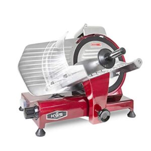kws ms-10xt premium 320w electric meat slicer 10-inch in red with non-sticky teflon blade, frozen meat/deli meat/cheese/food slicer low noises commercial and home use [ etl, nsf certified ]