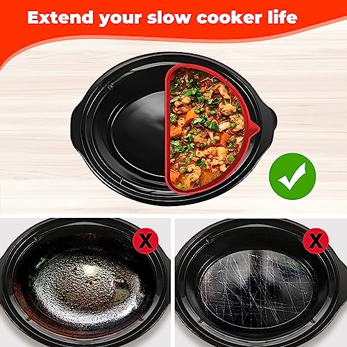 LARMAZEN Slow Cooker Divider Liner fit 6 QT Crockpots & Hamilton, Silicone Crock Pot Cooking Liners Inserts, Reusable/Leakproof/Dishwasher Safe/BPA Free, Black+Red