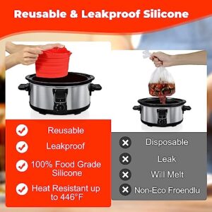 LARMAZEN Slow Cooker Divider Liner fit 6 QT Crockpots & Hamilton, Silicone Crock Pot Cooking Liners Inserts, Reusable/Leakproof/Dishwasher Safe/BPA Free, Black+Red