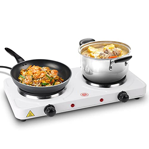 Double Hot Plate for Cooking, Moclever Electric Double Burner, 2000w Portable Electric Stove w/Independent Dual Control & 5 Level Temperature Control, Easy Clean Hot Plate Burners for Kitchen Camping