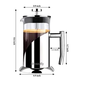 AHOSOUTLY French Press Coffee Maker,304 Stainless Steel French Press Espresso with 4 Level Filter,Stainless Steel Plunger and Cold Brew Heat Resistant Borosilicate Glass,34 Ounce